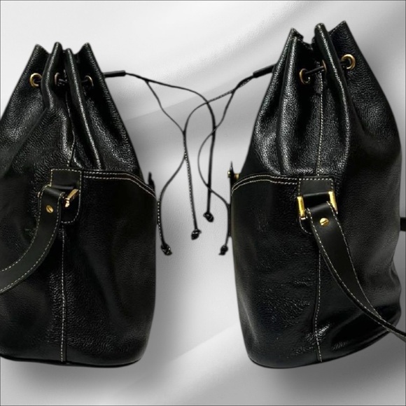 Dunhill Vintage Black Leather Drawstring Bucket Bag Gold Hardware - Picture 4 of 12
